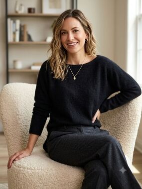CHARTER CLUB LUXURY Cashmere Sweater Black Boat Neck Women’s M